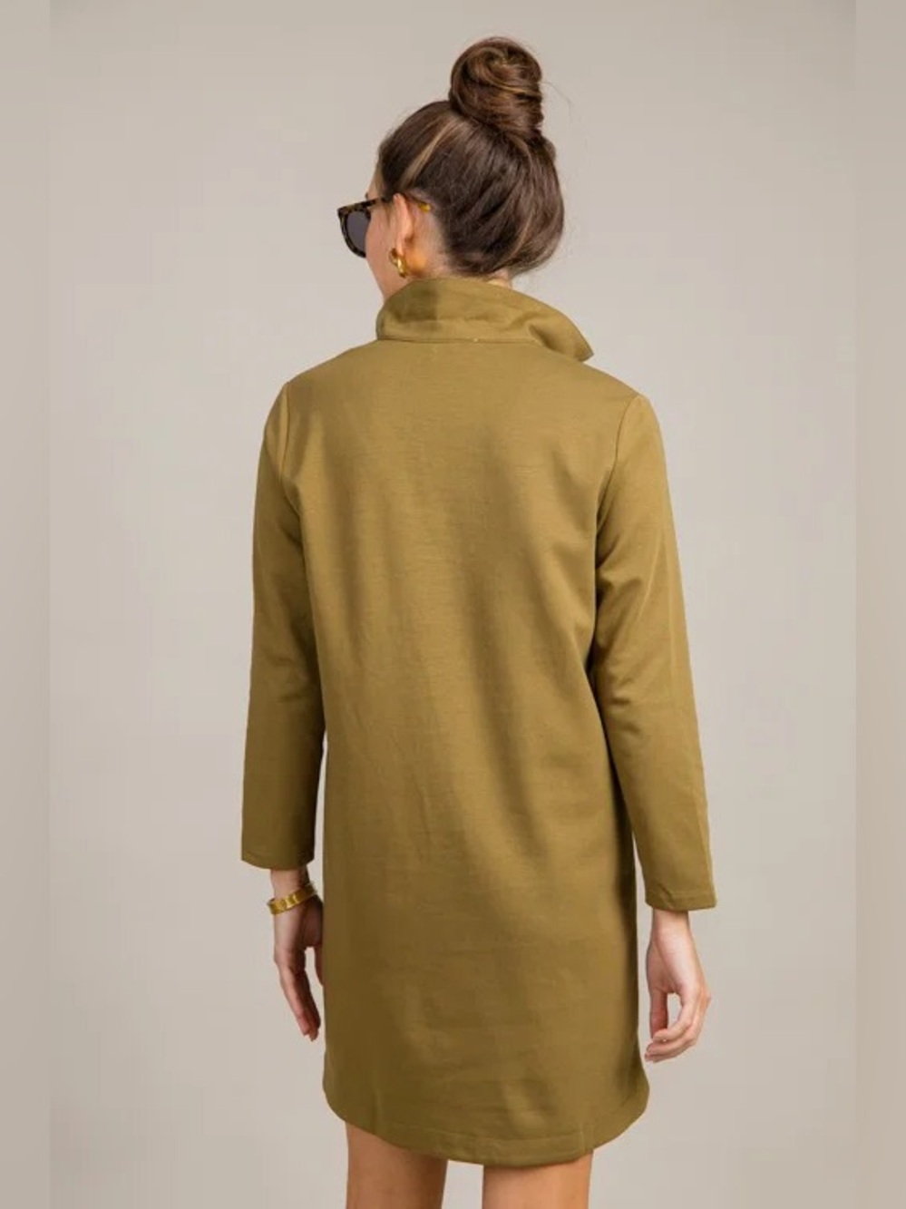 ENTRO Phoebe Vneck Knit Mini Longsleeve Dress Medium Olive Green - Picture 7 of 11